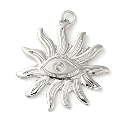 Платина Стойки обшивки латунные подвески, с целью перехода в кольце, без свинца и без кадмия, долговечный, солнце с очарованием глаз, платина, 31x30.5x2 мм, отверстие : 3.5 мм