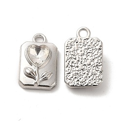 Прозрачный Стеклянный прямоугольник с подвесками в виде сердечек, с находкой из платинового сплава, долговечный, без кадмия и без свинца, прозрачные, 17x10.5x5 мм, отверстие : 2 мм