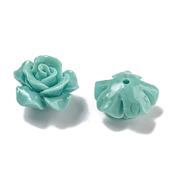 Бледно-бирюзовый Резные бусины из синтетического коралла, цветок, половину отверстия, бледные бирюзовая, 12x8 мм, отверстие : 1 мм