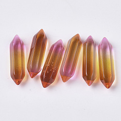 Шоколадный Двухцветные стеклянные двойные оконечные бусины, нет отверстий / незавершенного, пуля, цвет шоколада, 30~32x8~9x8 мм