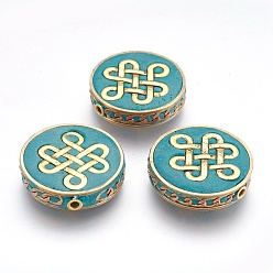 Темный Голубой Индонезийские бусины ручной работы, с металлическая фурнитурой, плоские круглые с китайским узлом, сырой (без покрытия), темные голубые, 28x7.5 мм, отверстие : 2 мм