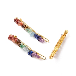 Смешанные камни Заколки для волос из натуральных смешанных драгоценных камней, с железной фурнитурой, аксессуары для волос для женщины девушки, золотые, 67.5~68x6~10x7 мм