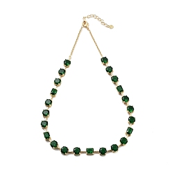 Зеленый Ожерелья с плоскими круглыми и прямоугольными звеньями из латуни и циркония для женщин, реальный 18 k позолоченный, без кадмия и без свинца, долговечный, зелёные, 16.14 дюйм (410 мм)