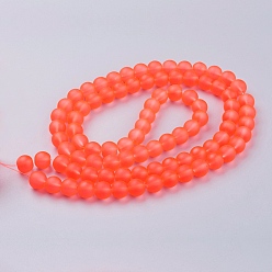 Orange Red Transparent Glass Bead Strands, Frosted, Round, Orange Red, 10mm, Hole: 1.3~1.6mm, about 80pcs/strand, 31.4 inch