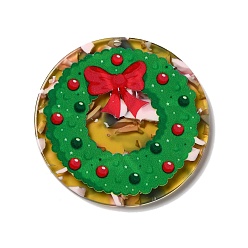 Christmas Wreath Прозрачные рождественские подвески из ацетата целлюлозы (смола), плоские круглые прелести, Рождественский венок, 44x3 мм, отверстие : 1.8 мм