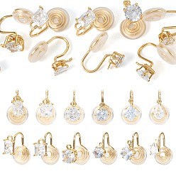 Real 18K Gold Plated 12Pcs 6 Styles Brass Micro Pave Clear Cubic Zirconia Ear Cuff Findings, with Loop, Real 18K Gold Plated, 15.5x9mm, Hole: 1.5mm, 2pcs/style