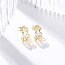 Настоящее золото 18K Серьги-манжеты из латуни с микропаве из прозрачного кубического циркония, без свинца и без кадмия, цепочка-оберег, реальный 18 k позолоченный, 13.5x6 мм