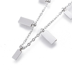 Stainless Steel Color Non-Tarnish 304 Stainless Steel Pendant Necklaces, with Cable Chains and Round Beads, Rectangle, Stainless Steel Color, 16.22 inch(41.2cm)
