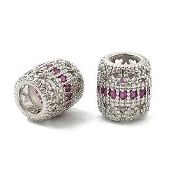 Средний Фиолетово-красный Латунные микро проложить Цирконий Европейский бисером, бусины с большим отверстием, баррель, стойки покрытие, без кадмия и без свинца, долговечный, платина, средне фиолетовый красный, 10x9 мм, отверстие : 5 мм