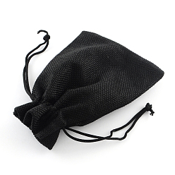 Black Burlap Packing Pouches Drawstring Bags, Black, 9x7cm