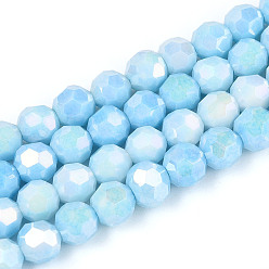 Светло-Голубой Антикоррозийные гальванические стеклянные бусины, имитация драгоценных камней, круглые, с покрытием AB цвета, граненый(32 граненый), Небесно-голубой, 5.8~6.1x5.8 мм, отверстие : 1 мм, около 70~71 шт / нитка, 15.55~15.75'' (39.5~40 см)