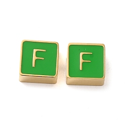 Letter F 304 aus Stahl-Email-Perlen, echt 14 k vergoldet, Quadrat mit Buchstaben, Brief f, 8x8x4 mm, Bohrung: 2 mm