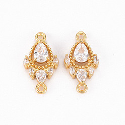 Настоящее золото 18K Соединители звеньев из латуни с микропаве, прозрачные кубические циркония, без никеля , слеза, реальный 18 k позолоченный, 18.5x10x4 мм, отверстие : 1.2 мм