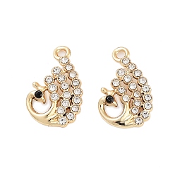 Light Gold Подвески со стразами из сплава с УФ-покрытием, прелести павлина, золотой свет, 18.5x11.5x2 мм, отверстие : 1.5 мм