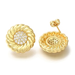 Настоящее золото 18K Серьги-гвоздики из латуни с микропаве, прозрачные кубические цирконии, без кадмия и без свинца, долговечный, плоско-круглые, реальный 18 k позолоченный, 20 мм