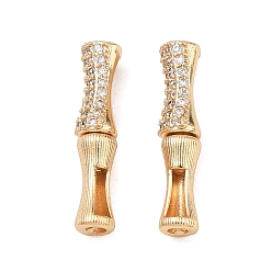 Настоящее золото 18K Винтовые застежки из латуни с микропаве из прозрачного кубического циркония, бамбук, реальный 18 k позолоченный, 23.5x5x5 мм