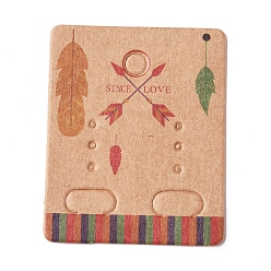 Цвет Древесины Бумажные карты дисплей ювелирных изделий, для подвешивания серьги, прямоугольник со словом любовь, деревесиные, 50x40x0.3 мм, отверстие : 5.3 мм