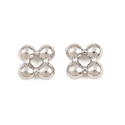 Platinum Brass Beads, Square with Ball, Rack Plating, Long-Lasting Plated, Lead Free & Cadmium Free, Platinum, 5x5x2mm, Hole: 1.2mm