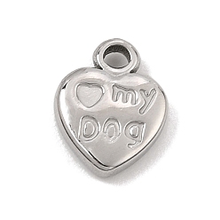 Stainless Steel Color 304 Stainless Steel Charms, Heart with Word My Dog Charms, Stainless Steel Color, 13x10x3mm, Hole: 2mm