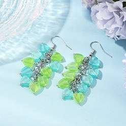 Лайм Серьги с подвесками из прозрачного акрила в форме сердца, кластерные серьги, с 304 крючками для сережек из нержавеющей стали для женщин, цвет нержавеющей стали, желто-зеленые, 64 мм