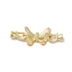 Golden Rack Plating Brass Micro Pave Clear Cubic Zirconia Fold Over Clasps, Cadmium Free & Lead Free, Long-Lasting Plated, Bowknot, Golden, 42mm, Hole: 4.5mm