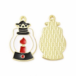 (123L) Белый крем непрозрачный блеск Стойки обшивки сплава эмали подвески, без кадмия, без никеля и без свинца, Хэллоуин тема, шарм парафиновой лампы, золотой свет, огнеупорный кирпич, 28.5x16.5x1 мм, отверстие : 1.6 мм