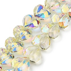 Светло-желтый Гальванизируйте прозрачное стекло бисер нитей, сердце, граненые, с покрытием AB цвета, с половиным покрытием, светло-желтый, 15x13x8.5 мм, отверстие : 1 мм, около 50 шт / нитка, 23.62 дюйм (60 см)