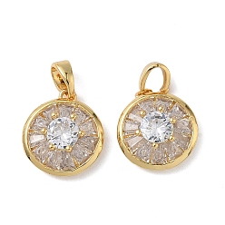 Настоящее золото 18K Латунные микро проложить кубического циркония прелести, плоско-круглые, без кадмия, без никеля и без свинца, реальный 18 k позолоченный, 13.5x12.5x5 мм, отверстие : 4.5x3 мм