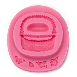 Pálida Violeta Roja Moldes de silicona diy de grado alimenticio, moldes de fondant, moldes para hornear, chocolate, caramelo, galletas, fabricación de joyas de resina uv y resina epoxi, canasta con flores y hojas, rojo violeta pálido, 72x71x15 mm