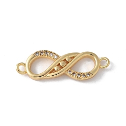 Золотой Шармы-соединители из латуни с микропаве из прозрачного кубического циркония, бесконечность, золотые, 8.5x27x2 мм, отверстие : 1.8 мм