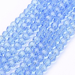 Light Sky Blue Glass Beads Strands, Faceted(32 Facets), Round, Light Sky Blue, 4mm, Hole: 1mm, about 98pcs/strand, 13.7 inch