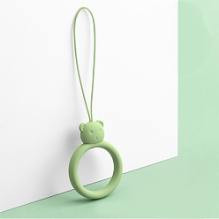 Light Green Ring with Bear Shapes Silicone Mobile Phone Finger Rings, Finger Ring Short Hanging Lanyards, Light Green, 9.5~10cm, Ring: 40x30x9mm