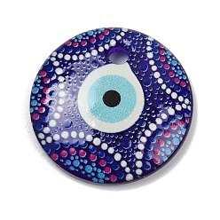 Индиго Подвески лэмпворк ручной работы, плоские круглые с сглаза, индиговые, 30.5x6 мм, отверстие : 3.5 мм