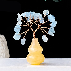 Аквамарин Украшения из натуральной аквамариновой крошки в виде дерева жизни с тыквенной основой из топаза, медная проволока фэн-шуй энергетический камень подарок для домашнего офиса украшение рабочего стола, 60~65 мм