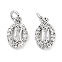 Clear Brass Micro Pave Cubic Zirconia Charms, with Jump Ring, Oval, Platinum, Clear, 10x6.5x3.5mm, Hole: 2mm