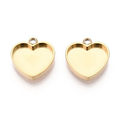 Настоящее золото 18K 304 оправы для кабошонов из нержавеющей стали, сердце, ионное покрытие (ip), реальный 18 k позолоченный, лоток : 8x10 мм, 12x11.5x2 мм, отверстие : 1.4 мм