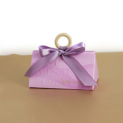 Фиолетовый Коробки для упаковки подарков из бумаги и конфет в европейском стиле с лентой и деревянной ручкой, складные ящики для хранения на свадьбу, фиолетовые, 75x127x75 мм