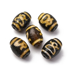 God of Wealth Pattern Тибетского стиля бусы дзи, природных бисера агат, баррель, окрашенная и подогревом, кокосового коричневый, бог богатства, 13.5x10 мм, отверстие : 1.4 мм