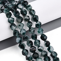 Темно-синий  Шифер Окрашенные природные белый нефрит бисер пряди, два тона, граненые, звезды вырезать круглые бусы, темный сланец синий, 7~8x6~7.5x6~7.5 мм, отверстие : 1 мм, около 48~49 шт / нитка, 14.17~15.35'' (36~39 см)