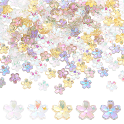 Couleur Mélangete 150 pièces 5 couleurs capuchons de perles de verre électroplaqué transparents, 5-fleur patale, couleur mixte, 10~11x4~4.5mm, Trou: 1.2~1.4mm, 30 pcs / couleur
