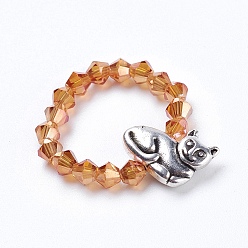 Оранжево-Красный Стеклянные бусы из граненого стекла, с бусинами сплава, форма кошки, оранжево-красный, Размер 8, 18 мм