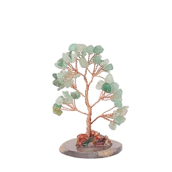 Зеленый Авантюрин Натуральные зеленые авантюриновые чипсы дерево жизни украшения, Медная проволока, энергетический камень по фен-шуй, подарок для украшения домашнего рабочего стола, 110x55 мм