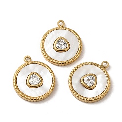 Настоящее золото 14K 304 подвески из нержавеющей стали с хрустальными стразами и ракушкой, плоский круглый с треугольными подвесками, реальный 14 k позолоченный, 18.5x15.5x3 мм, отверстие : 1.6 мм
