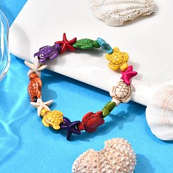 (52) Непрозрачная лаванда Браслеты из синтетического бирюзового бисера для мужчин и женщин, морские звезды и морские черепахи, окрашенные, разноцветные, внутренний диаметр: 2-1/4 дюйм (5.7 см)