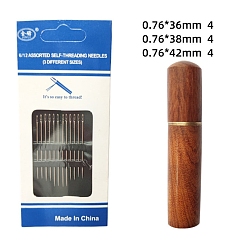 Platinum Iron Yarn Needles, Big Eye Blunt Needles, for Cross-Stitch, Knitting, Ribbon Embroidery, with Wood Box, Platinum, 38~42x0.76mm