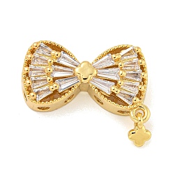 Bowknot Латунные микропаве из прозрачного кубического циркония, золотые, бантом, 17x21x6 мм, отверстие : 1.8 мм