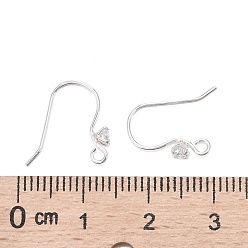 Silver 925 Sterling Silver Earring Hooks, with Rhinestone, Silver, 13x16mm, Hole: 1.5mm, 24 Gauge, Pin: 0.5mm