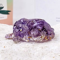 Аметист Украшение дисплея лисы из смолы, с натуральными аметистовыми чипсами внутри для украшения стола домашнего офиса, 60x40 мм
