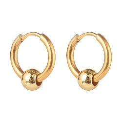 Золотой 304 обруч серьги из нержавеющей стали замке, с латунной бисера, золотые, 15x14 мм, штифты : 1 мм