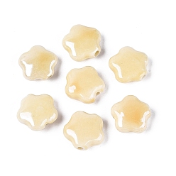 Lemon Chiffon Handmade Porcelain Beads, Bright Glazed Porcelain, Flower, Lemon Chiffon, 14~15x14~15x6~7mm, Hole: 1.8~2.2mm